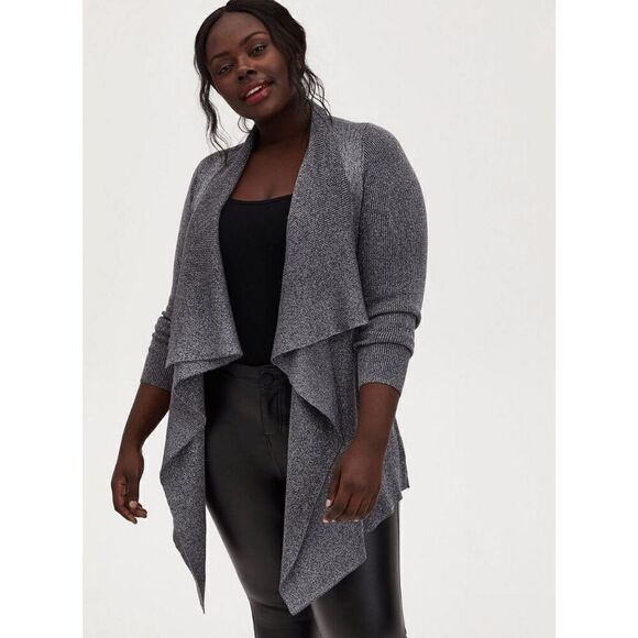 Torrid Gray Silver Cardigan Drape Front Lurex Sweater 2 2X 18/20 - Picture 6 of 9